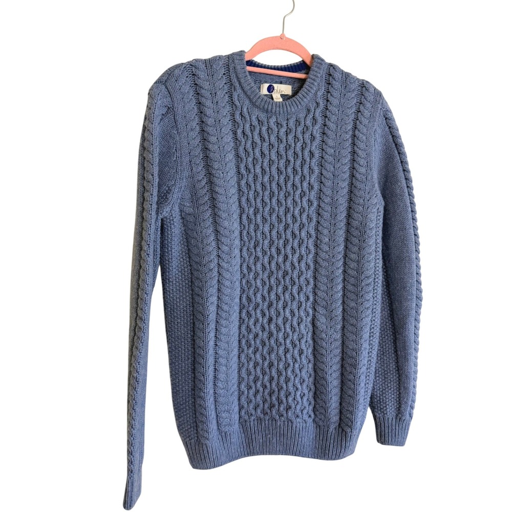 Boden Womens Blue Cable Knit Wool Blend Crew Neck Fishermen Sweater Size S